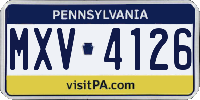 PA license plate MXV4126