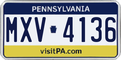 PA license plate MXV4136