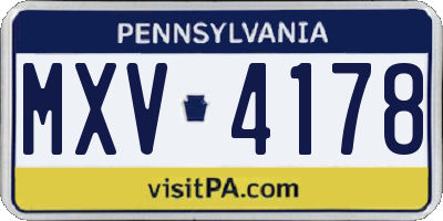 PA license plate MXV4178