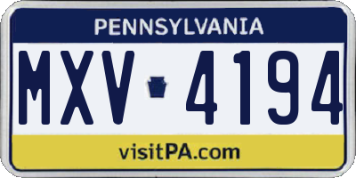 PA license plate MXV4194