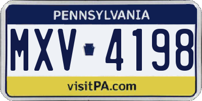 PA license plate MXV4198