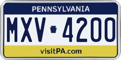 PA license plate MXV4200