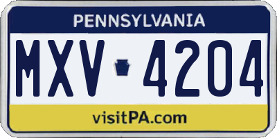 PA license plate MXV4204