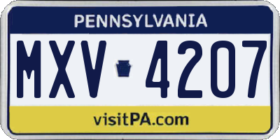 PA license plate MXV4207