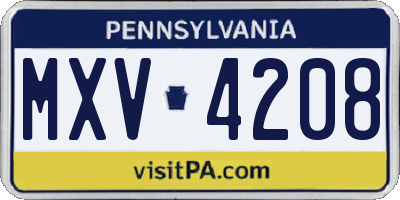 PA license plate MXV4208