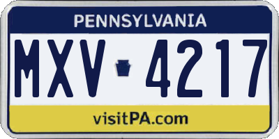 PA license plate MXV4217