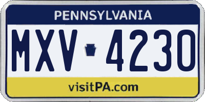 PA license plate MXV4230