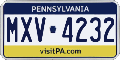 PA license plate MXV4232