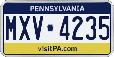 PA license plate MXV4235