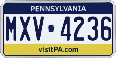 PA license plate MXV4236
