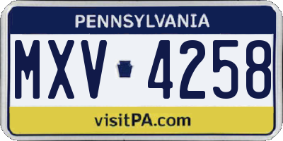 PA license plate MXV4258