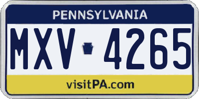 PA license plate MXV4265