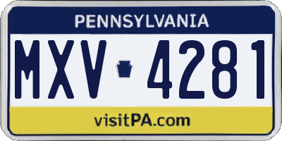PA license plate MXV4281