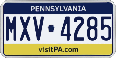 PA license plate MXV4285