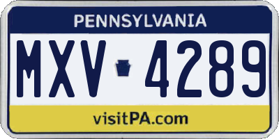 PA license plate MXV4289
