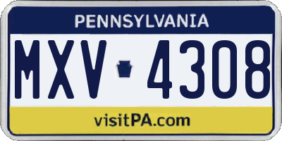 PA license plate MXV4308