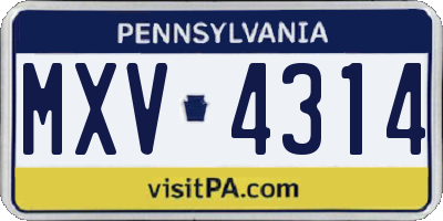 PA license plate MXV4314