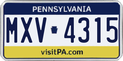 PA license plate MXV4315