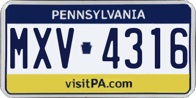 PA license plate MXV4316