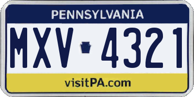 PA license plate MXV4321