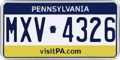 PA license plate MXV4326