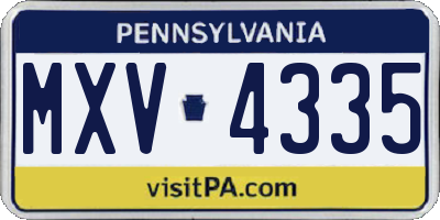 PA license plate MXV4335