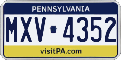 PA license plate MXV4352