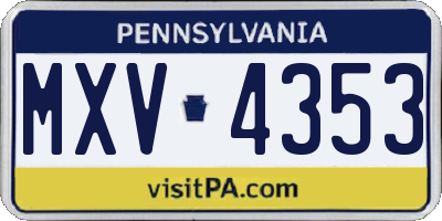 PA license plate MXV4353
