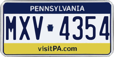 PA license plate MXV4354