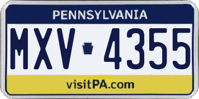 PA license plate MXV4355