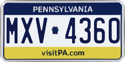 PA license plate MXV4360