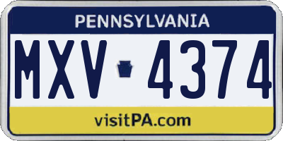PA license plate MXV4374