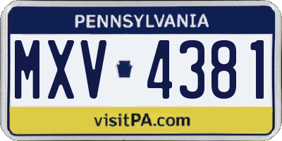PA license plate MXV4381