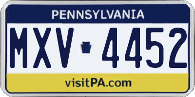 PA license plate MXV4452