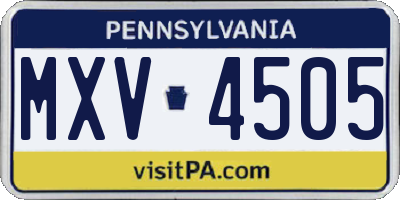 PA license plate MXV4505