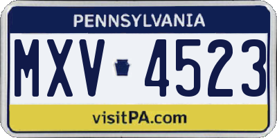 PA license plate MXV4523