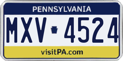 PA license plate MXV4524