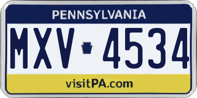 PA license plate MXV4534