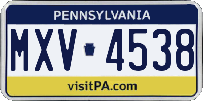 PA license plate MXV4538