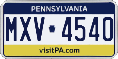 PA license plate MXV4540