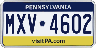 PA license plate MXV4602