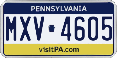PA license plate MXV4605