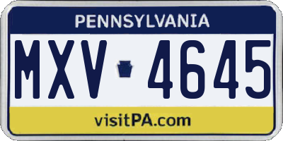 PA license plate MXV4645