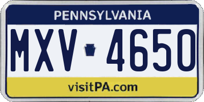 PA license plate MXV4650