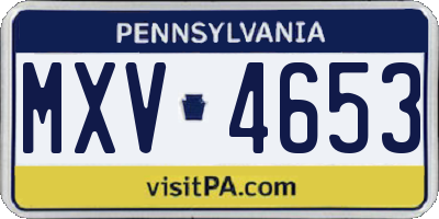 PA license plate MXV4653