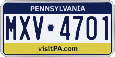 PA license plate MXV4701
