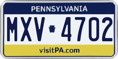 PA license plate MXV4702