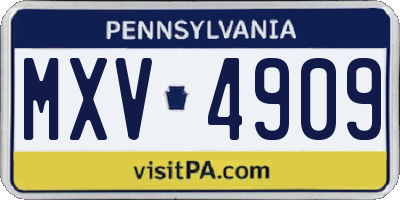 PA license plate MXV4909