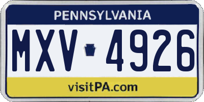 PA license plate MXV4926