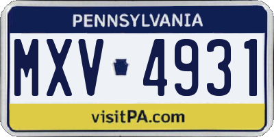 PA license plate MXV4931